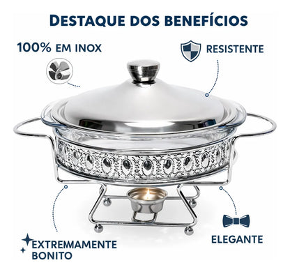 Rechaud Em Vidro Classico Redondo Tampa Inox Gourmet