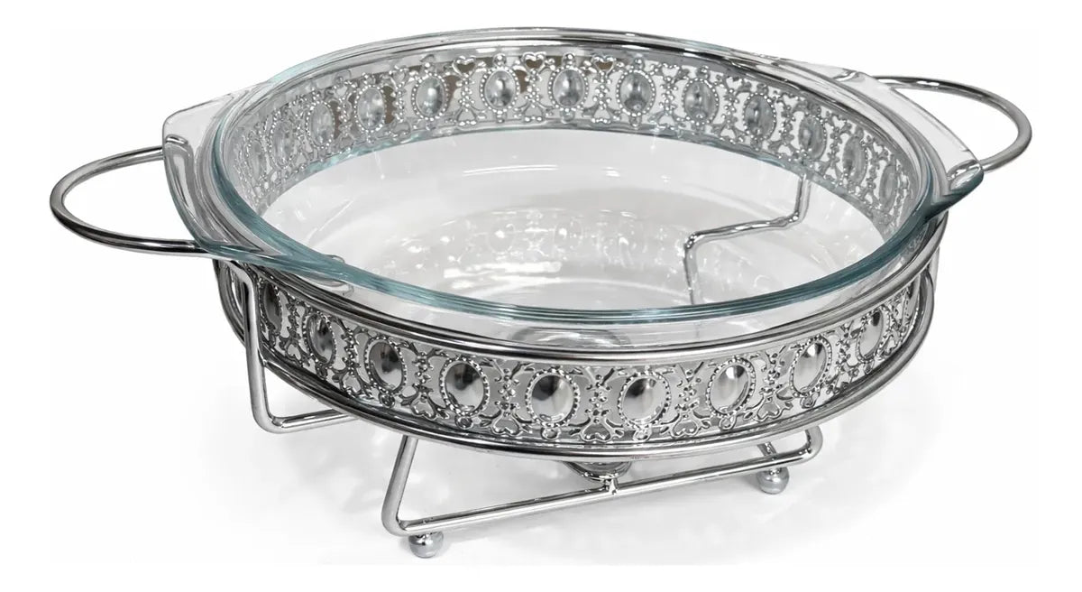 Rechaud Em Vidro Classico Redondo Tampa Inox Gourmet
