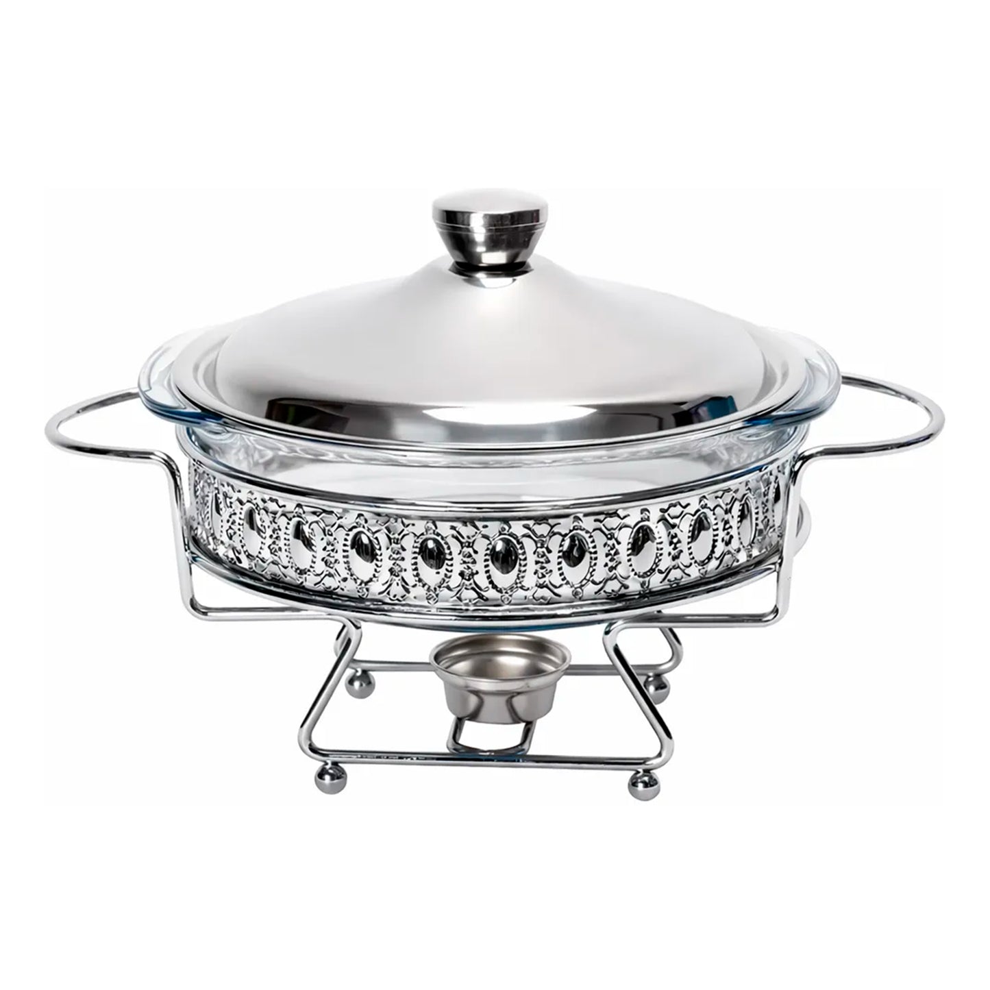 Rechaud Em Vidro Classico Redondo Tampa Inox Gourmet