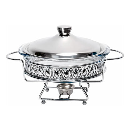 Rechaud Em Vidro Classico Redondo Tampa Inox Gourmet