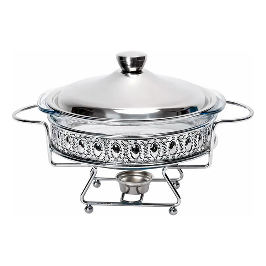 Rechaud Em Vidro Classico Redondo Tampa Inox Gourmet